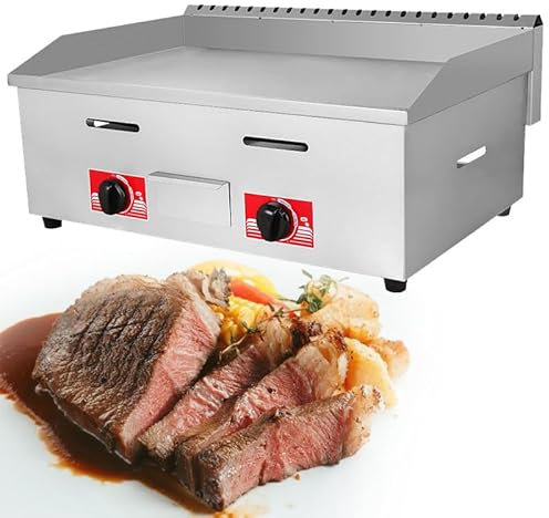 YMXEURSC Commercial Desktop Gas Griddle - Stainless Steel BBQ Flat Hot Plate for Steak, Eggs, Pancakes - Rapid Heating