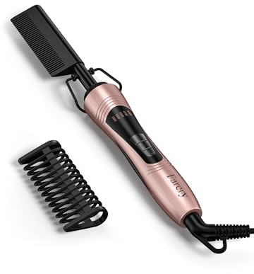 Farery Hot Comb Electric, Hair Straightener for Wigs, Afro Hair & Beard, Anti-Scald Straightening Comb with Keratin & Argan Oil Infused Teeth, Temperatures Adjustable, 60 Min Auto Shut Off