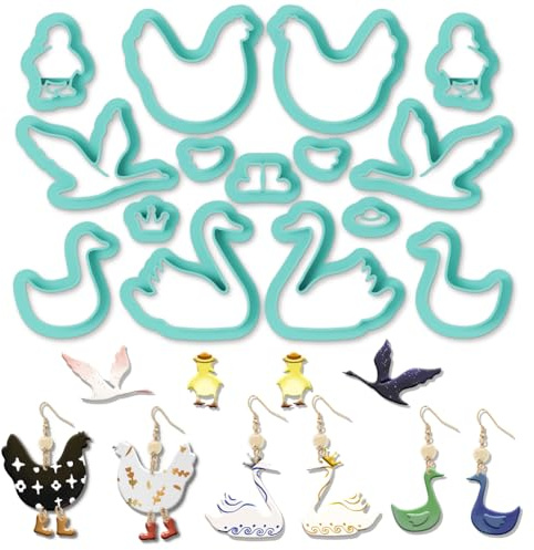 ORIGACH 15 Stück Hühnern Und Enten Polymer Clay Ausstecher Ohrringe | Polymer Clay Cutters Mit Aufbewahrungsbox Geometrische Modelliermasse-Ausstecher für Schmuckherstellung DIY Ohrringe