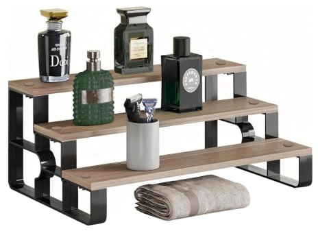 USHARP 3 Tier Cologne & Perfume Stand, Wooden Dresser Perfume Display Shelf | Perfume display shelf acts as cologne stand, stores men’s perfume, cologne & skincare, perfect dresser gift for him.