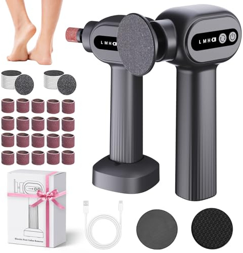 Bostar Hornhautentferner Elektrisch 6 Geschwindigkeiten, 3 in 1 Professionell Hornhaut Entfernen Fußpflege Nagelpflege Pediküre Set mit 2 Nano Glas/40 Ersatzpad für Tote Harte Haut Frauen (Schwarz)