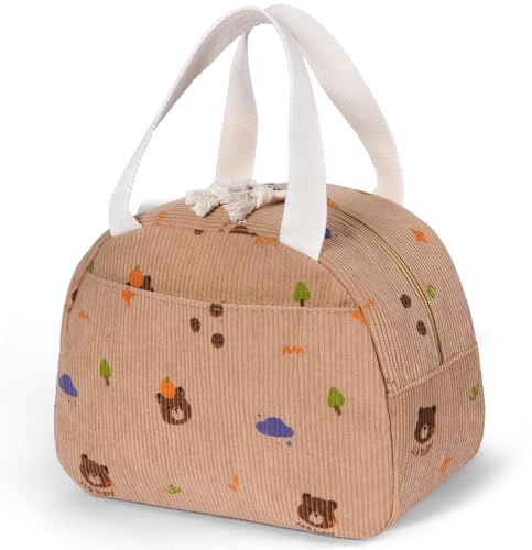 AOOTE Lonchera Térmica para Mujer,Bolsa Refrigerada de Lonchera Térmica de Pana,Bolsa De Almuerzo para Oficina,Contenedor De Alimentos Reutilizable para Almuerzo,Oficina,Viaje,Pícnic o Colegio