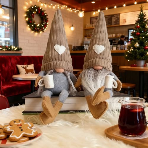 Mineup 2PCS Kaffee Gonks Plüsch Puppe Dekor, Kaffee Wichtel Deko Wichtel, Handgemachte Plüsch Kaffe Zwerge, Kaffe Liebhaber Geschenke Für Cafe Küche Home Office Dekorationen