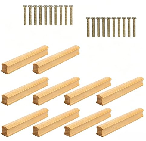 ZIJANG 10 Stück Holz Schrankgriffe 128 mm | Möbelgriffe aus Holz mit 20 Schrauben, für Küche, Schrank und Kommode, einfache Montage mit passendem Lochabstand