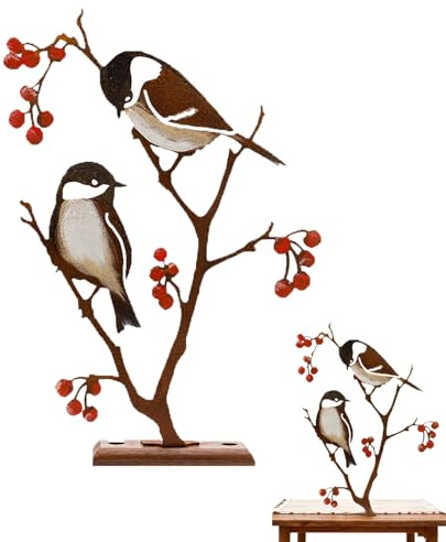 ZHERIKAH Gartenstecker Weihnachten, Gartenfiguren Gartenstatuen, Metall Bemalte Vogel Gartendeko für Draußen, Geeignet Für Hecken, Zäune, Rasenflächen und Baumschmuck im Freien