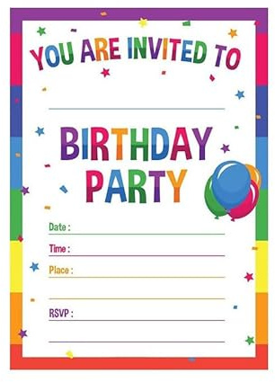 Vmoomax 50 Pack Rainbow Birthday Party Invitations, Birthday Invitation Cards, Cute Party Invites for Kids Children, Rectangular Theme Invite Cards