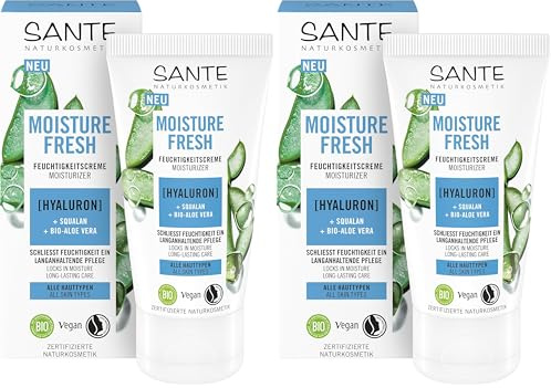 SANTE Naturkosmetik Moisture Fresh Feuchtigkeitscreme Hyaluron, Squalan & Bio-Aloe-Vera - 50 ml - intensive Feuchtigkeit für trockene Haut - langanhaltende Gesichtspflege - vegan & natürlich