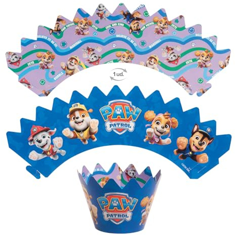 dekora - Paw Patrol Cupcake Deko Set, offiziell lizenziert: Papier-Topper + 6 Wraps aus Karton, beidseitig/reversibel, nicht essbar, Tortendeko, happy birthday, Blau