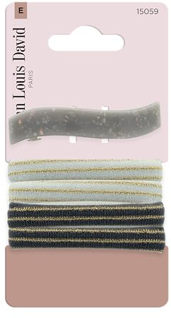 JEAN LOUIS DAVID - Set Coiffure de 4 Élastiques et 1 Barrette à Cheveux Pailletée - Coiffure Facile - Tous Types de Cheveux - Coloris Aléatoire