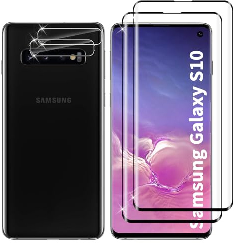 Lutree pour Samsung Galaxy S10 Verre Trempé, 2+2 Pièces Protection écran + Caméra Arrière Protecteur Film, 9H Dureté Anti-Rayures HD Sans Bulles Vitre Trempé Protecteurs d'écran