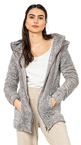 Sublevel Damen Fleece-Mantel: Kuschelige Teddyfleece Kapuzenjacke, Langarm, Warm und Bequem, Freizeitjacke in Schwarz, Rosa, Weiß, Grau