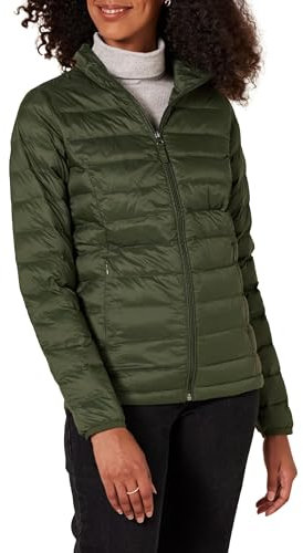 Amazon Essentials Damen Leichte, langärmelige, wasserabweisende, packbare Pufferjacke (in Übergröße erhältlich), Dunkles Olivgrün, XXL