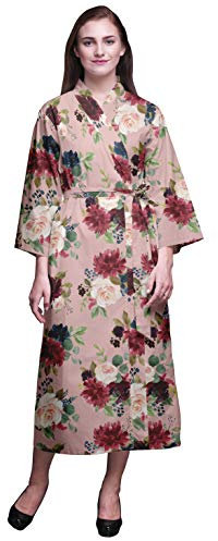 Bimba Rose Pale Floral Feuilles et pivoines Longues Robes de mariée imprimées préparant des Robes de Demoiselle dhonneur Peignoirs en Coton X