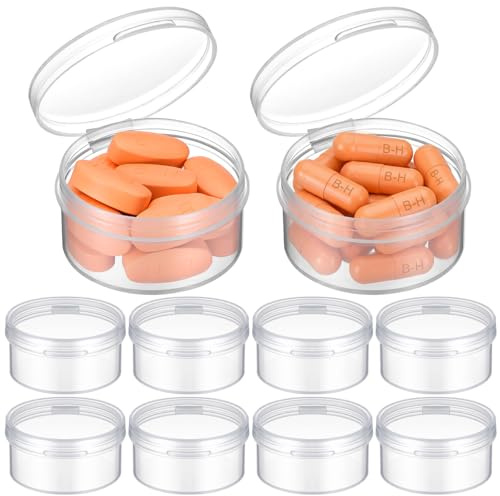 HEALLILY 10pcs Clear Round Plastic Storage Containers Pill Box Earplug Storage Box with Lids (White)