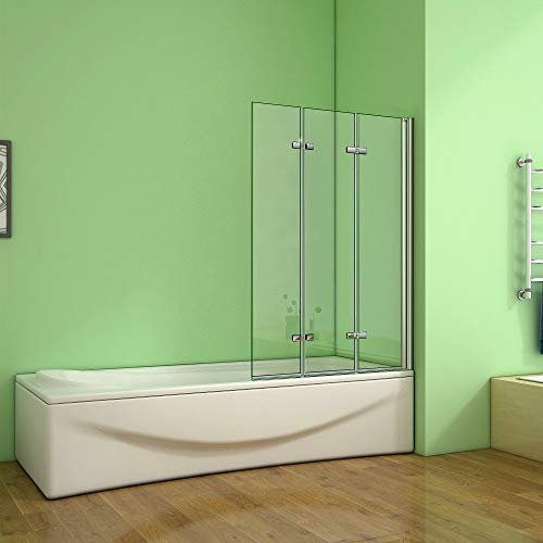 Aica Sanitär Badewannenaufsatz Duschabtrennung 130x140cm 3-teilig Faltbar Duschwand für Badewanne