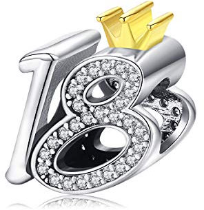 Love Baby Footprint Charm 925 Sterling Silver Heart Dangle Bead Charms Family Anniversary Charm Christmas Birthday Charms for Pandora Bracelet(Rose Gold Crown 18th Charm)