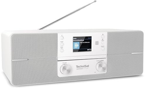 TechniSat DIGITRADIO 371 CD BT - Stereo Digitalradio (DAB+, UKW, CD-Player, Bluetooth, Farbdisplay, USB, AUX, Kopfhöreranschluss, Kompaktanlage, Wecker, 10 Watt, Fernbedienung), Weiß/Silber