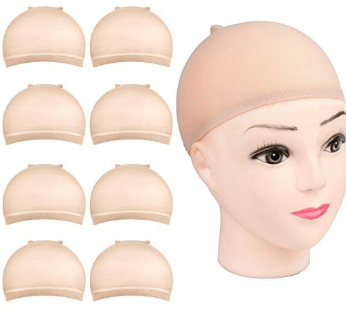 MORGLES Perückenkappe, MORGLES 8 Stück natürliche, hautfarbene, dehnbare Nylon-Perückenkappen mit Gummibändern, Beige