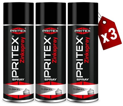 PRITEX – Zinkspray Dunkel 3 x 400 ml als Rostschutz für Metalle – Korrossionsschutz Grundierung – hitzebeständige Rostschutzfarbe bis +500°C – hervorragendes Haftvermögen & hohe Abriebfestigkeit