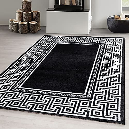Carpetsale24 Teppich Wohnzimmer Moderne Mäander-Design Schwarz 120 x 170 cm - Kurzflor Teppich Schlafzimmer Pflegeleicht und Extra Weich - Flauschiger Teppich Waschbar Esszimmer Küche Rechteckig