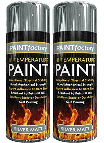 HZ ENTERPRISES 2 X Heat Resistant Matt Silver Spray Paint Stove Exhaust High Temperature 300ml