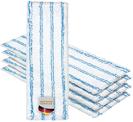 Okaei 5 Stück Wischmopp Bezug (50 cm) - Premium Bodenwischer-Wischbezug aus Microfaser mit weichen Borsten - Bezug Ideal Geeignet für Grundreinigungen von Ebenen bis Leicht Unebenen Böden - Weiß/Blau