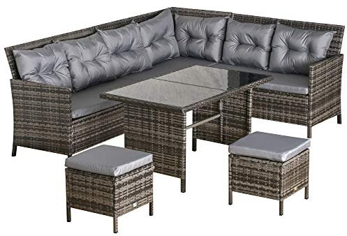 Outsunny 6 TLG. Sitzgarnitur Sitzgruppe Gartenset Sofagarnitur Gartenmöbel Set Lounge, Polyrattan, Grau