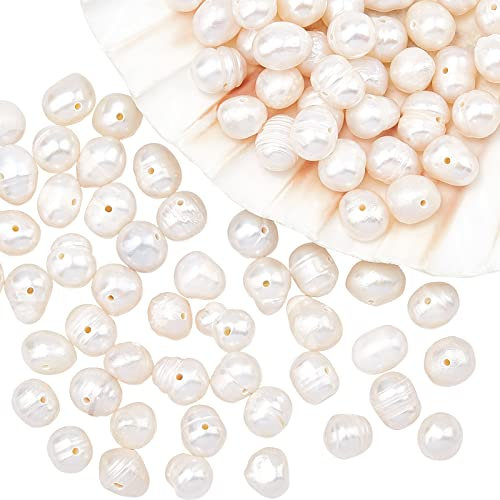 NBEADS 3 Strang ca. 78 Stück 6-8 mm weiße Süßwasserperlen für Schmuckherstellung, kleine Natürliche Kultivierte Unregelmäßige Lose Zuchtperlen Perlen zum auffädeln Halsketten Armbänder