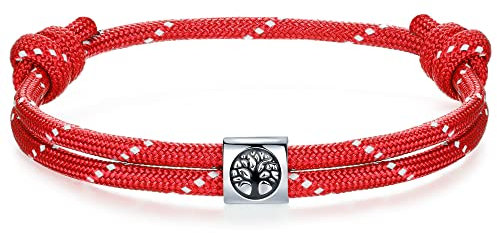 J.Endéar Nautisches Armband Lebensbaum für Herren Damen Silber 925 mit Wasserdichtem Seil Armband Partner Freundschaft Männer Armband, Rot
