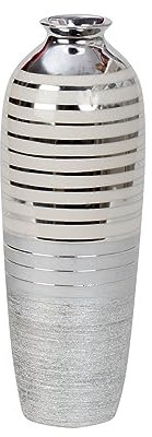 Moderne Dekovase Blumenvase Tischvase Vase aus Keramik Silber Höhe 31 cm