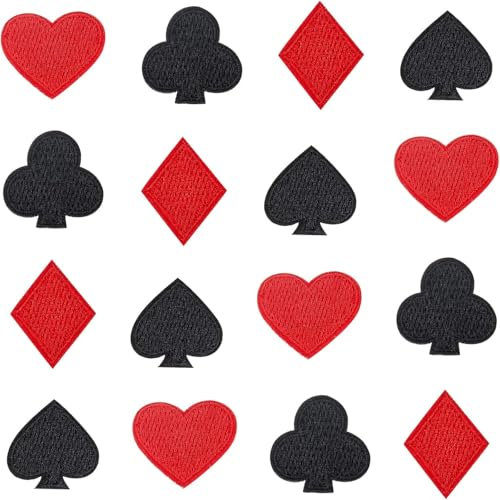 FINGERINSPIRE 40 Stück Selbstklebende Spielkarten-Aufnäher zum Aufnähen von Poker Applikationen Aufnäher Pik/rote Diamanten/Schwarze Keule/rotes Herz computergesteuerte Stickerei Las Vegas