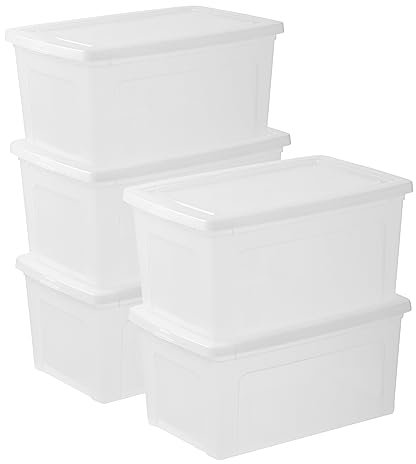 Iris Ohyama Vielseitige Aufbewahrungsboxen, 50L, 5er-Set, Transparent, Deckel leicht schließbar, Stapelbar, Plastik, Für Schrank, Regale, Klassenzimmer, Organisation, Kunstbedarf, Schuhe, MCB-50