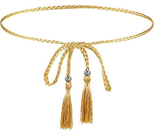 DARENYI Women Braided Tassel Belt Self Tie Waistband Fashion Women Skinny Waistband Braided Tassel Belt for Dress Accessory
