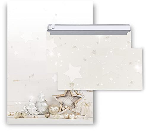 Logbuch-Verlag 10 Blatt weihnachtliches Briefpapier A4 + 10 Kuverts silber weiß edel - Weihnachtspapier Motivpapier Set mit Umschlag