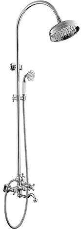 PINCHU Conjunto De Ducha Retro 3 Funciones Sistema De Ducha con Ducha De Lluvia Ducha De Mano Grifo Bañera, Montaje En La Pared Columna De Ducha con Grifo, Ajustable Barra De Ducha,Cromo,A