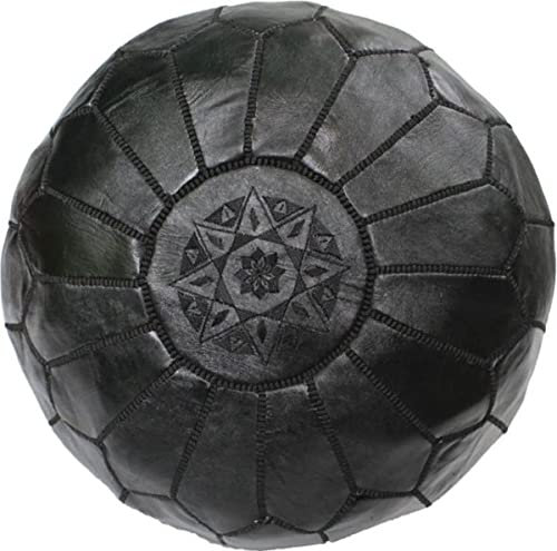 | Marokkanischer Pouf | Schwarz | Handgefertigt | Leder | 50 Ø | Gefüllt geliefert |