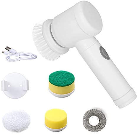 Stickerboy Electric Spin Scrubber Cleaning Brush Portable Cordless Shower Scrubber with 4 Replaceable Brush Heads Powerful Rechargeable Shower Cleaning Brushes For Bathroom Tub Kitchen Tile Window