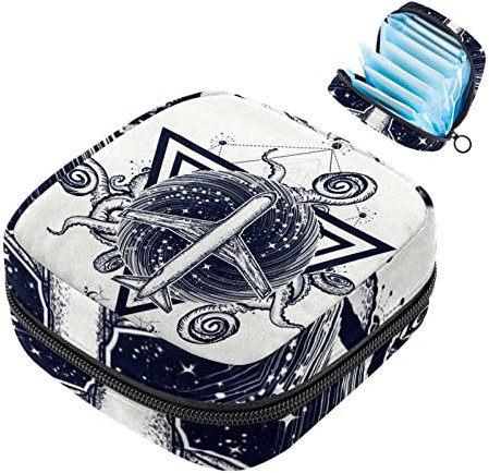 Sanitär-Servietten-Aufbewahrungstasche, Flugzeug und Cthulhu Kraken Octopus Menstruationstasse Tasche, tragbare Damenbinden Pads Aufbewahrungstaschen Feminine Menstruation Erste Periode Tasche
