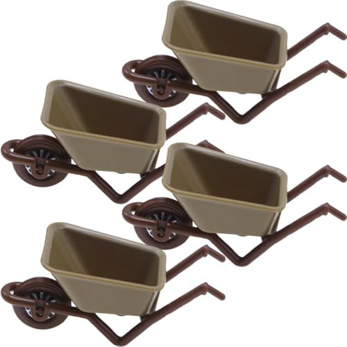 Happyyami 4pcs Mini Wheelbarrow Model Wheelbarrow for Micro Landscape Mini House Decor Dollhouse Accessories for Creative Decorations