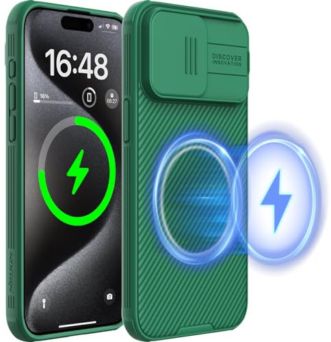 Nillkin CamShield Magnetic for iPhone 15 Pro Max Case for MagSafe, Built with Slide Camera Cover for Lens & Privacy Protection, Military Grade Shockproof Case for iPhone 15 Pro Max Green