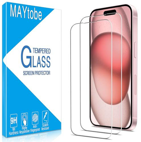 MAYtobe 2 Pièces Verre Trempé pour iPhone 15, Film Protection écran Sans Bulles, Dureté 9H, Anti-Rayures, Anti-Empreinte, Haut Définition Vitre Protection