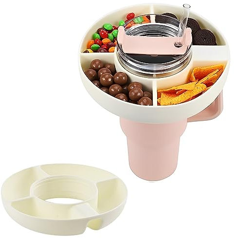 Ninyoon Tazón de merienda para Stanley Cup Vaso de 40 oz con asa, bandeja de anillo para refrigerios, material seguro para alimentos, platos para refrigerios, apto para lavavajillas (Blanco, Silicona)
