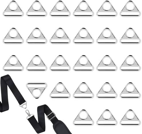 SWAWIS 30 Stück D Ringe 25mm, D Ringe aus Metall, Dreieck Schnalle Versteller, Triangle D Ringe für Taschen Gurt Kostüme Rucksack Hundeleine DIY Hardware-Zubehör(Silber)