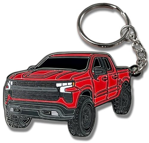 FOUR WHEEL BEAST Chevy Schlüsselanhänger kompatibel mit Chevy Silverado 1500 Zubehör – Spielzeug-LKW-Geschenke, LKW-Besitzer, Herren, Schlüsselanhänger, Rot/Ausflug, einfarbig (Getaway Solids), 2 x