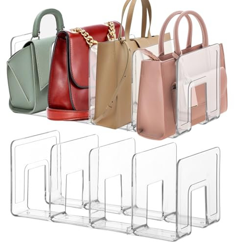 Lnrueg Kunststoff-Geldbörsen-Organizer, 4 Fächer, 14 x 32 x 13 cm, transparenter Kunststoff-Handtaschen-Organizer für Taschen, Clutches, Geldbörsen, Armbänder, platzsparende Schlafzimmer- und