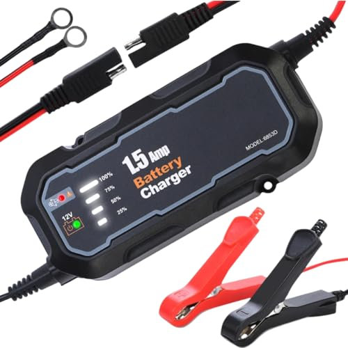 Zeglavi 12V 1500mA Sealed Lead Acid (SLA) Battery Charger Automatic Smart Motorcycle Charger Maintainer for Car/RV/ATV/Boat Battery Trickle Charger with Short Circuit Protection