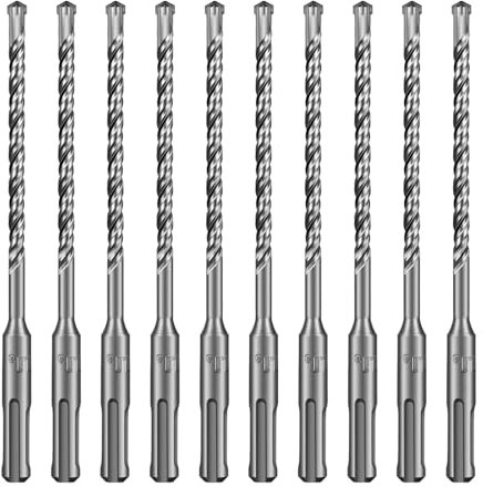 SALI 10PCS SDS Plus Rotary Hammer Drill Bit Concrete Drill Bit Kit Double Thread 4-Cutter Tungsten Carbide Tip Fully Hardened Tool for Concrete, Brick, Cement Walls,Stone 6mm x 160mm Cross Drill Bits