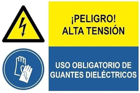 Señal combinada Peligro alta tensión, Uso obligatorio guantes dieléctricos SEKURECO