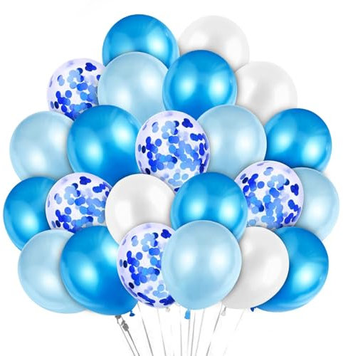 Blaue Luftballons Set 60 Stück, Blaue Ballons Navy Baby Blau Hellblau Latex Ballon, Luftballons Metallic Blau Konfetti Ballons Set für Junge Babyshower Geburtstag Hochzeit Babyparty Jugendweihe Deko