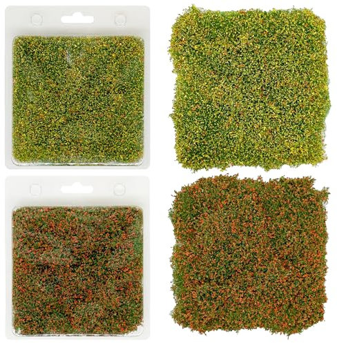Cayway 2 Farbe Blume Cluster und Grasbüschel Modellbau Static Grass Tuft für Miniatur Tabletop Spiele Modelleisenbahn Geländebau, Gelb und Orange